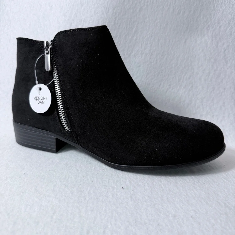 Sonoma Goods For Life Osmona Black Faux Suede Memory Foam Ankle Booties Girls 6